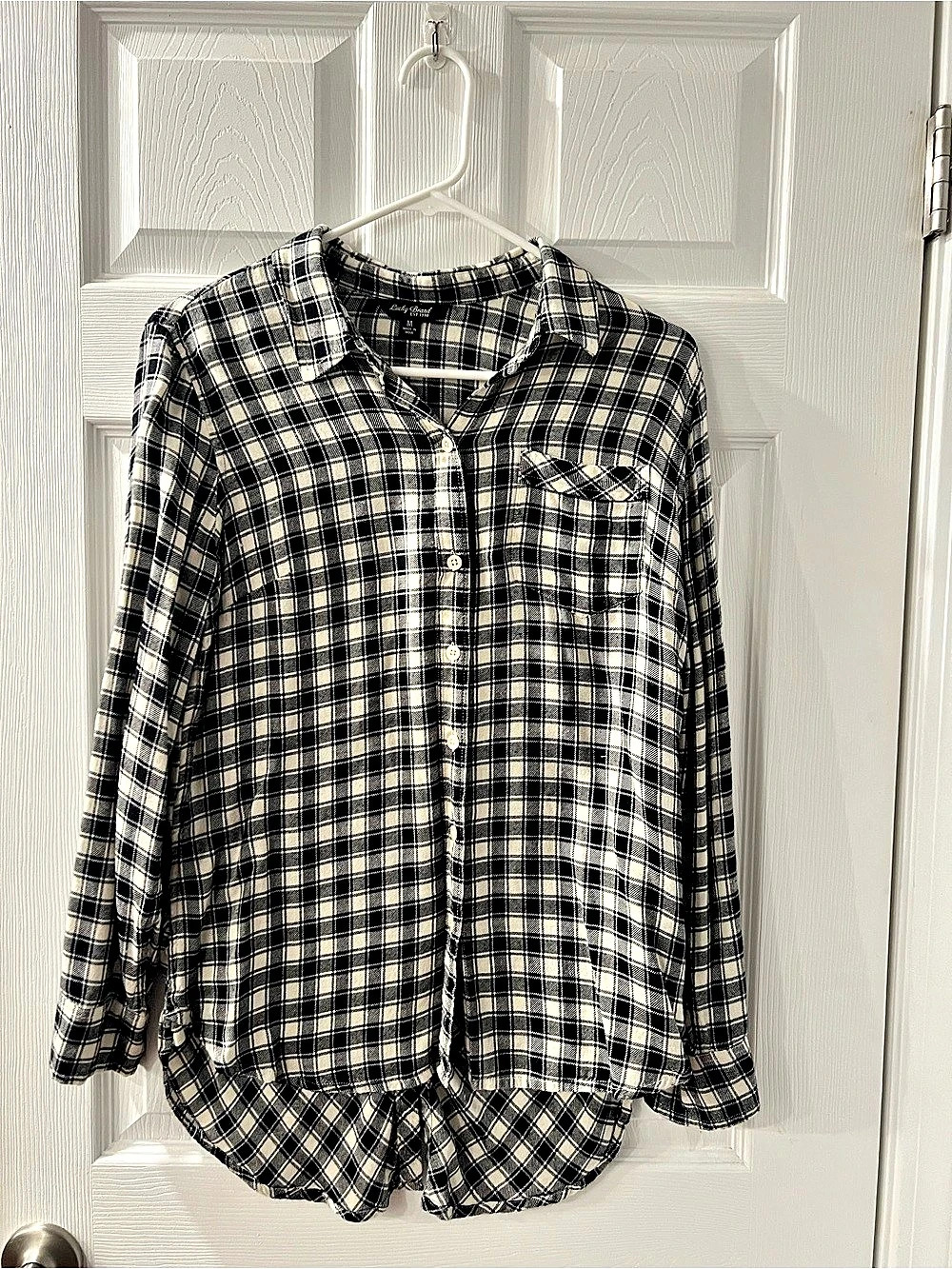 Lucky Brand Plaid Button Down in Black & White Size Medium